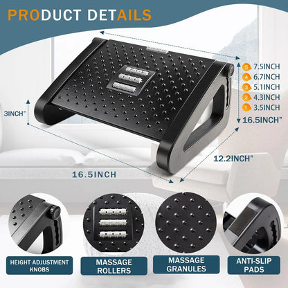 Repose-pieds ergonomique avec rouleaux de massage pour bureau