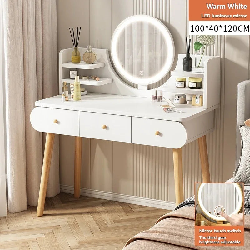 Coiffeuse moderne avec miroir et rangement, petite et élégante