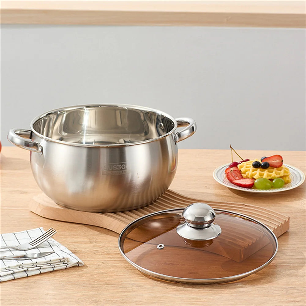 Marmite en inox avec couvercle en verre – Idéale pour soupes & sauces