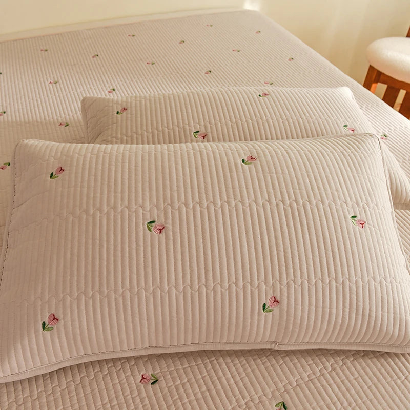 Ensemble Couvre-lit Matelassé Chic en Coton - 3 Pièces avec Taies