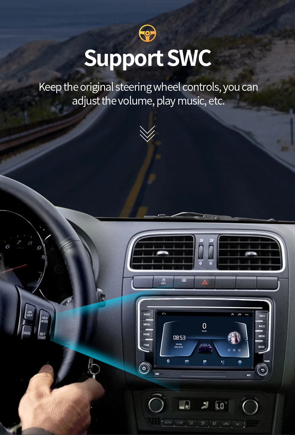 Autoradio GPS Android 13 pour VW, Skoda, Golf, Passat - 2Din