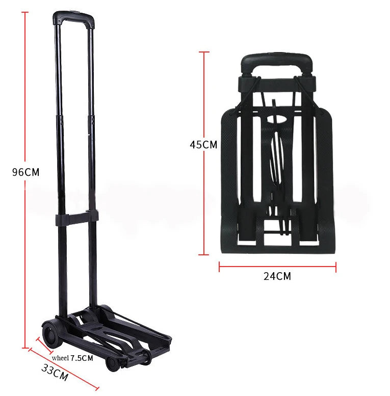Chariot de courses pliable 2/4 roues avec tige de traction