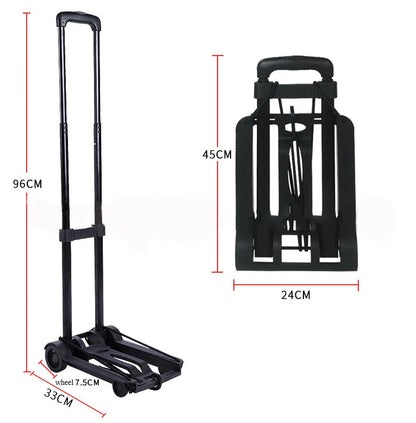 Chariot de courses pliable 2/4 roues avec tige de traction