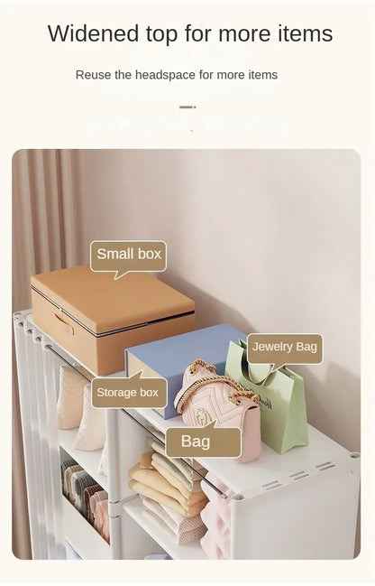 Armoire polyvalente anti-poussière avec rideaux et étagères