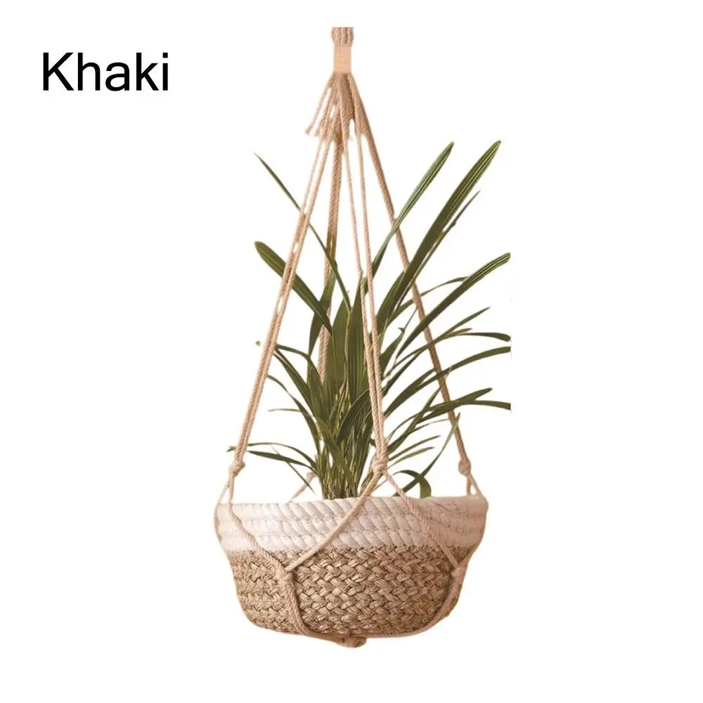 Porte-plante en macramé beige fait main pour intérieur et balcon