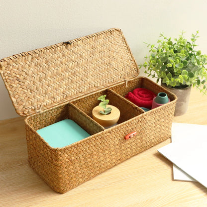 Panier de rangement tissé à la main avec couvercle - Organisateur élégant