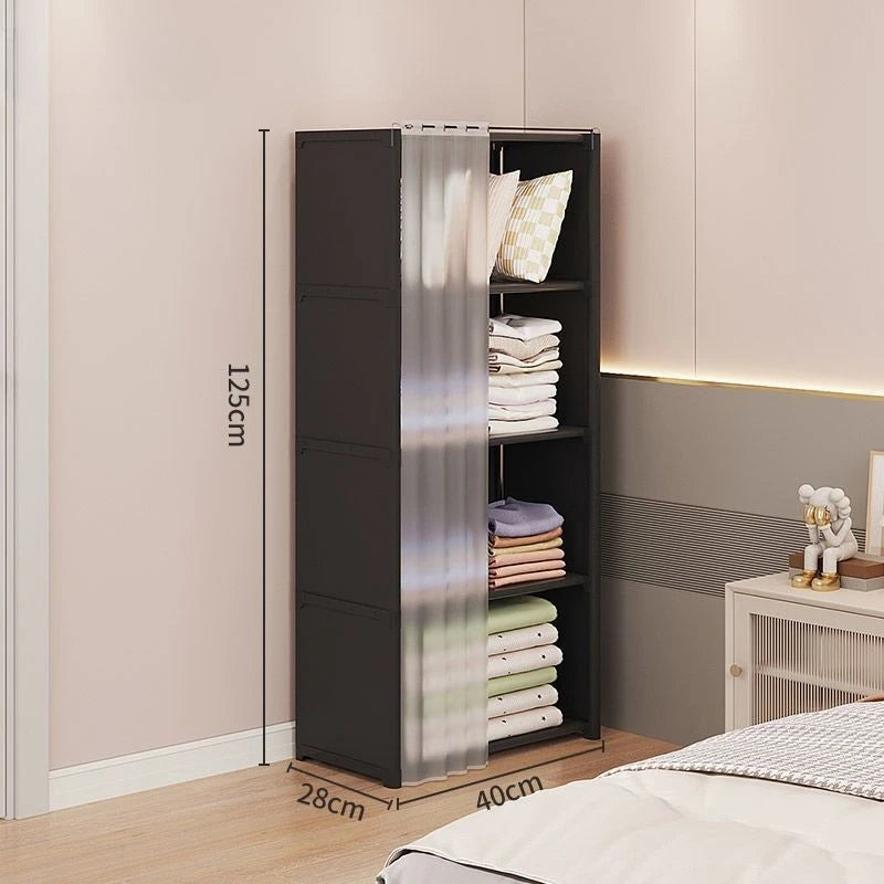 Armoire polyvalente anti-poussière avec rideaux et étagères