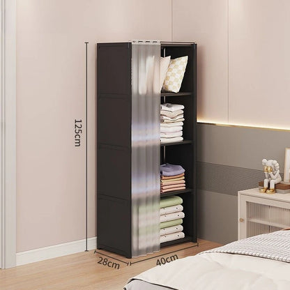 Armoire polyvalente anti-poussière avec rideaux et étagères