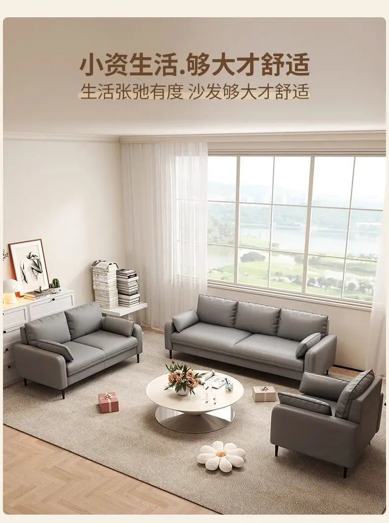 Salon de luxe léger, petite chambre à coucher, appartement, location, magasin de vêtements, salon de réception, canapé double en tissu pour trois personnes