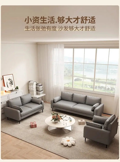 Salon de luxe léger, petite chambre à coucher, appartement, location, magasin de vêtements, salon de réception, canapé double en tissu pour trois personnes