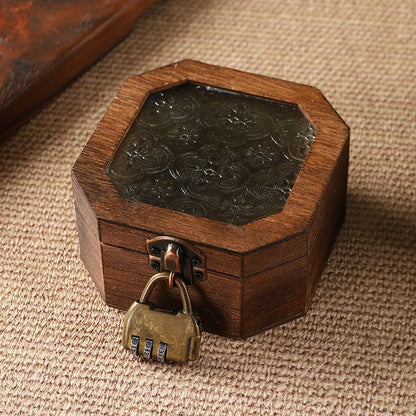 Boîte de rangement en bois rétro avec verre - Bégonia décoratif