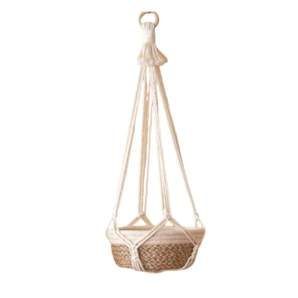 Porte-plante en macramé beige fait main pour intérieur et balcon