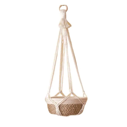 Porte-plante en macramé beige fait main pour intérieur et balcon