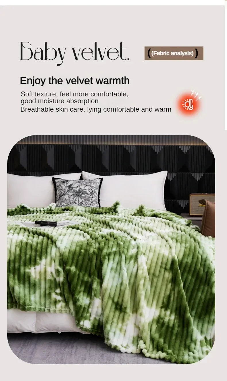 Couverture polaire chaude pour lit - Flanelle teinture par nouage