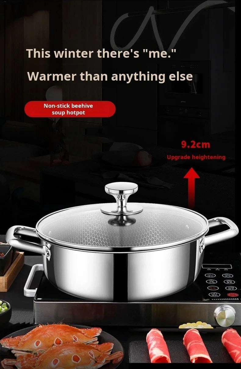 Marmite à Soupe en Acier Inoxydable 410 - Wok Antiadhésif avec Couvercle