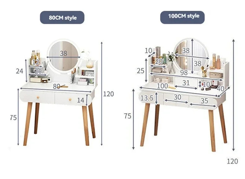 Coiffeuse moderne avec miroir et rangement, petite et élégante