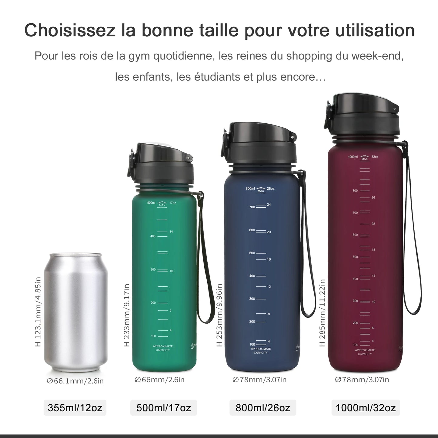 Gourde Sport Tritan Sans BPA - Bouteille d'Eau Portable 350/500ml