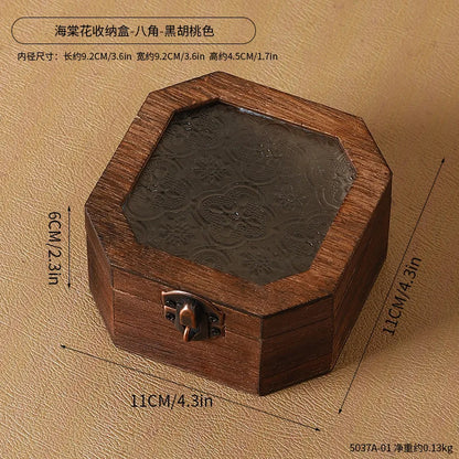 Boîte de rangement en bois rétro avec verre - Bégonia décoratif