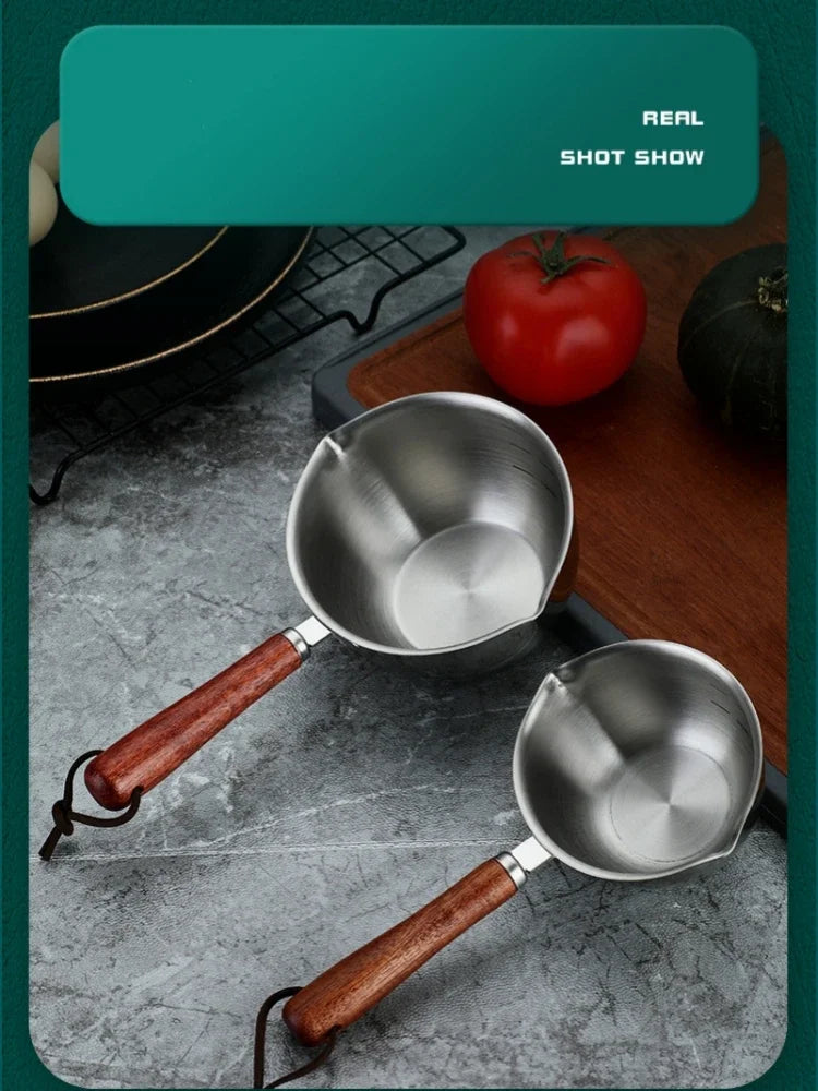 Marmite en inox avec manche en bois - Casserole épaisse 1PC