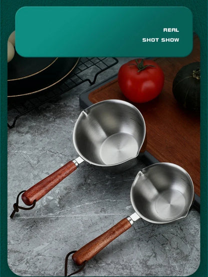 Marmite en inox avec manche en bois - Casserole épaisse 1PC