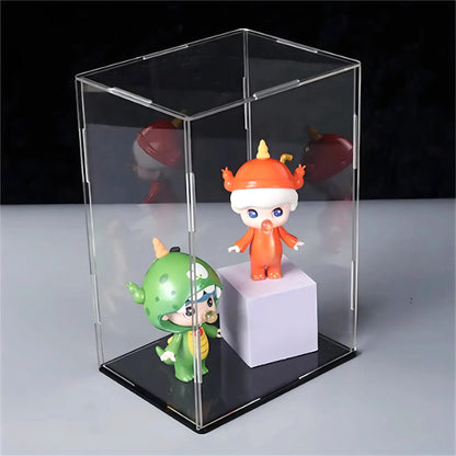 Boîte d'exposition acrylique noire pour poupées et objets de collection