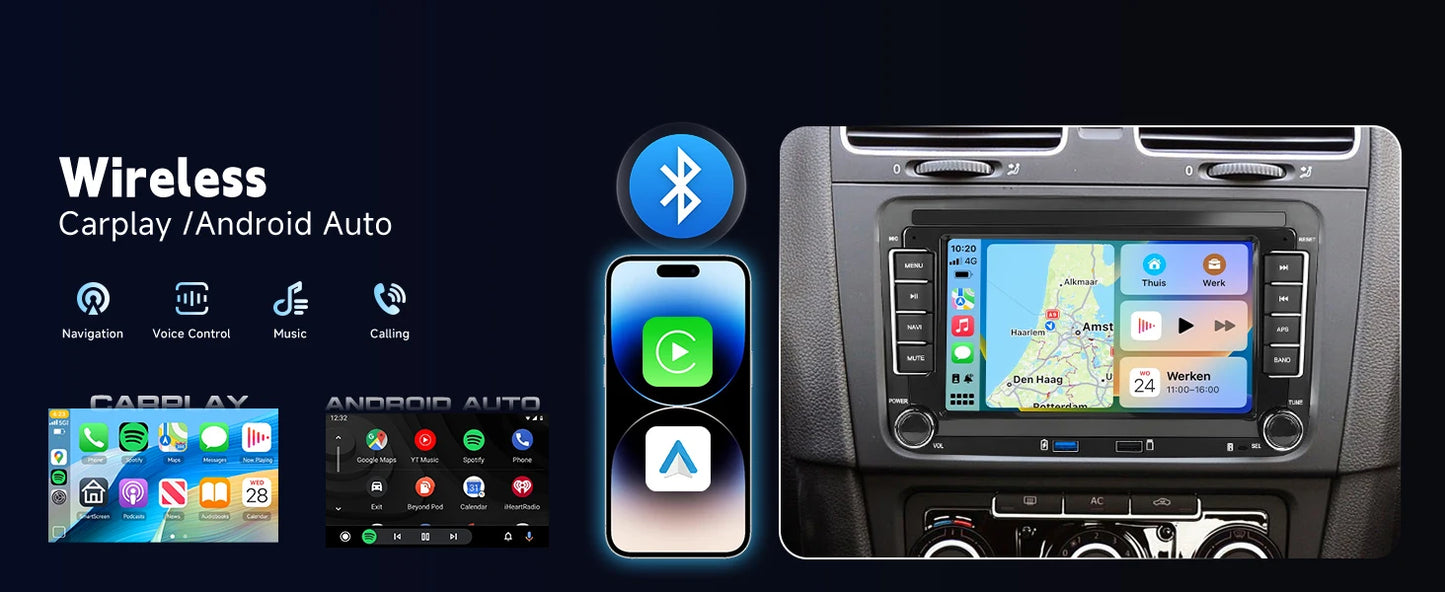 Autoradio Android 7" GPS Carplay pour VW, Seat, Audi - 2Din