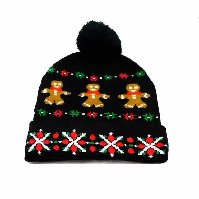 Chapeau de Noël LED Clignotant - Bonnet Tricoté Bonhomme de Neige