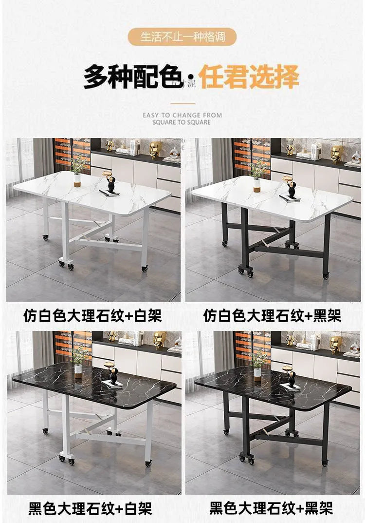 Table à manger pliante en roche, mobile et multifonctionnelle