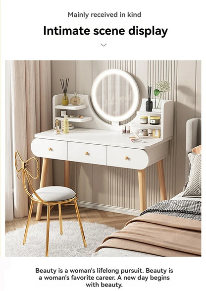 Coiffeuse moderne avec miroir et rangement, petite et élégante