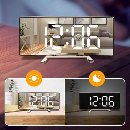 Horloge Électronique Miroir LED Incurvé - Grand Écran Décoratif