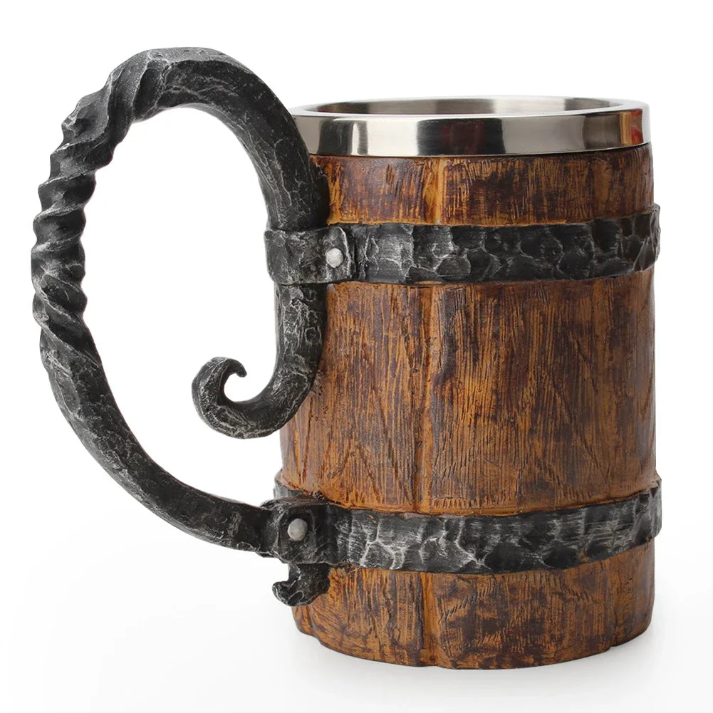 Tasse Viking en Bois Isolée - Baril Double Paroi en Métal