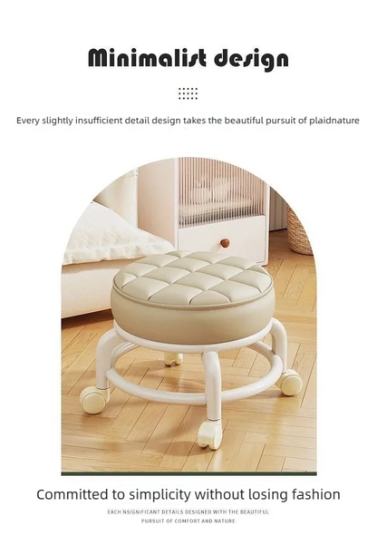 Tabouret Roulant en Cuir PU avec Roulettes - Pouf Rond Pratique