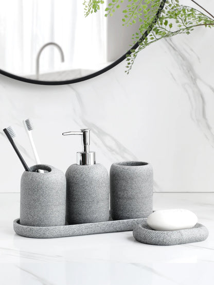 Ensemble d'accessoires de salle de bain 5 pièces - Beige et gris