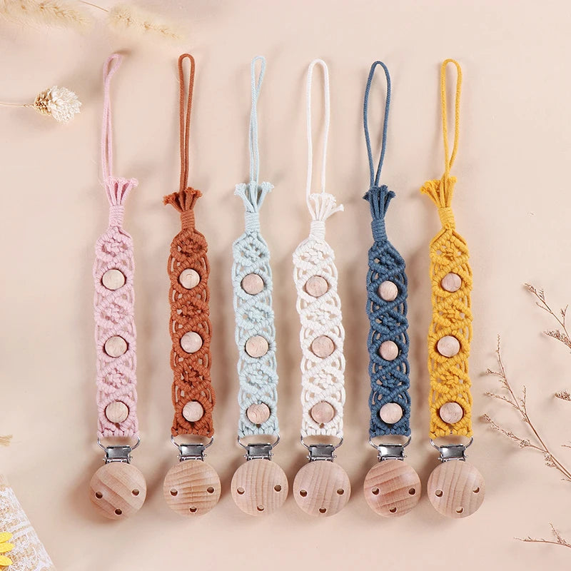 Porte-tétine en macramé et chanvre pour bébé - Tétine en coton artisanale