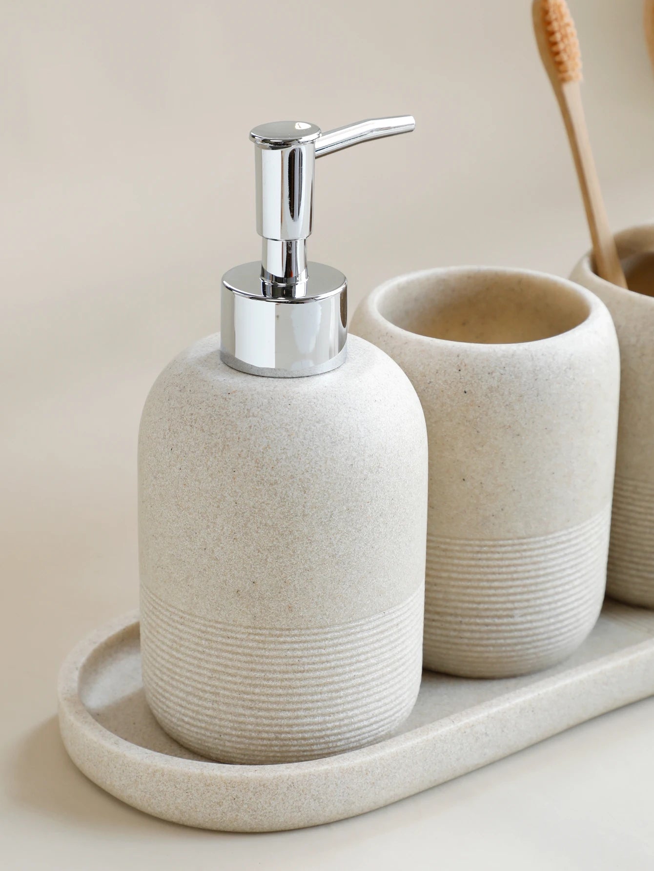 Ensemble d'accessoires de salle de bain 5 pièces - Beige et gris