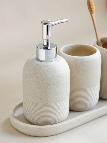 Ensemble d'accessoires de salle de bain 5 pièces - Beige et gris