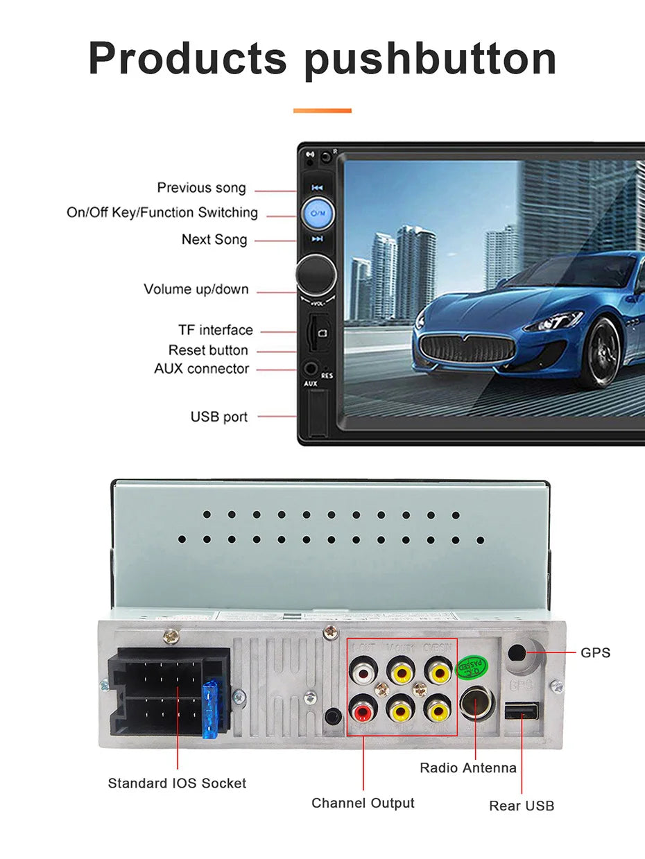 Autoradio 7 pouces 1 Din Carplay & Android Auto - Écran Tactile HD