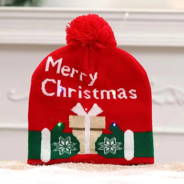 Chapeau de Noël LED Clignotant - Bonnet Tricoté Bonhomme de Neige