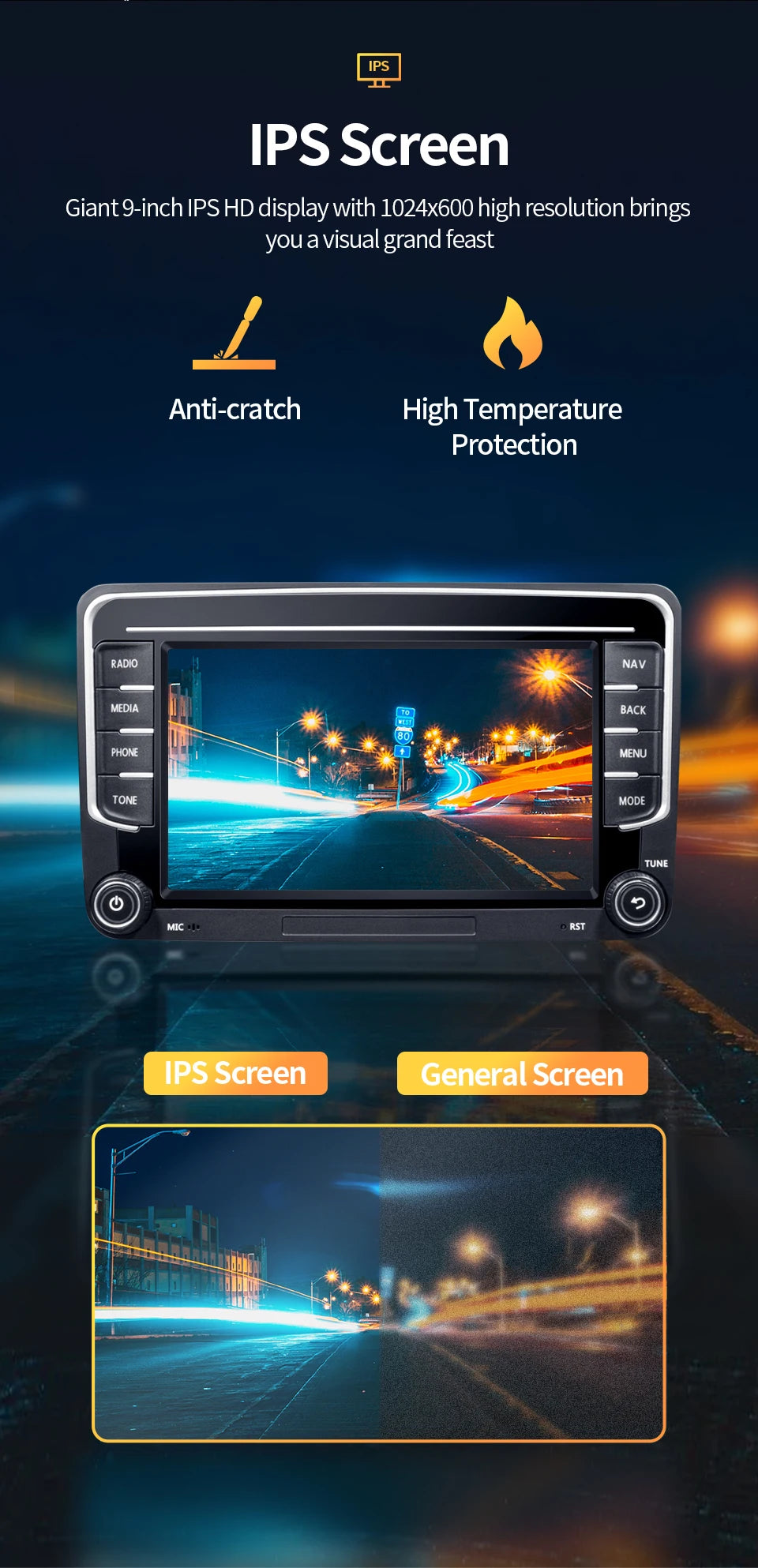 Autoradio GPS Android 13 pour VW, Skoda, Golf, Passat - 2Din