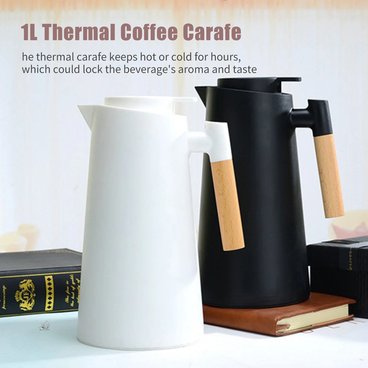 Carafe thermique isolée 1L avec poignée en bois - Garde au chaud/froid