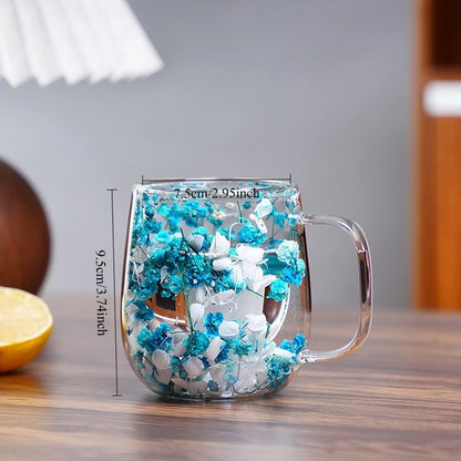 Tasse Anti-brûlure Double Couche Fleur Séchée Créative pour Bureau