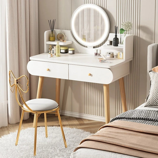 Coiffeuse moderne avec miroir et rangement, petite et élégante
