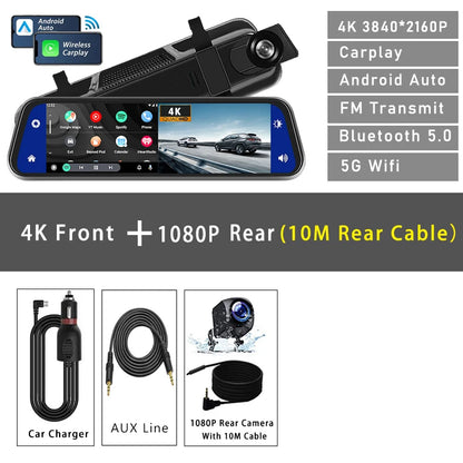 Dashcam 4K 3840P avec Carplay, GPS et WiFi - Caméra Voiture