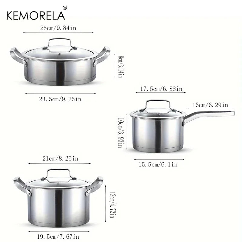 Ensemble de casseroles en acier inoxydable 16/20/24cm - Ustensiles de cuisine