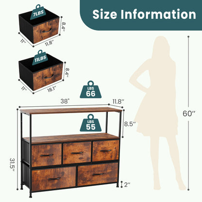 Commode TV JHK avec 5 tiroirs en tissu - Rangement élégant chambre