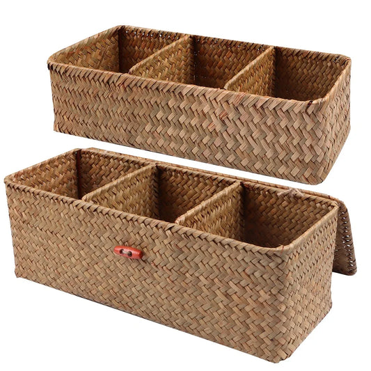 Panier de rangement tissé à la main avec couvercle - Organisateur élégant