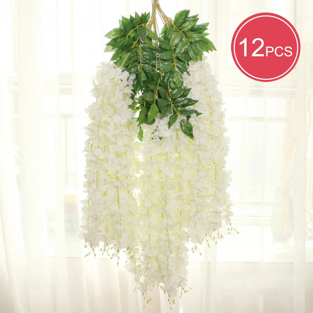 Guirlande de fleurs artificielles de glycine - 12 pièces pour déco mariage