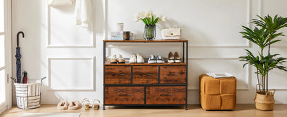 Commode TV JHK avec 5 tiroirs en tissu - Rangement élégant chambre