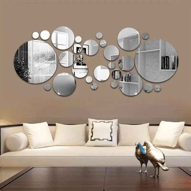 Miroir mural acrylique 3D rond - Décoration DIY pour chambre et salle de bains