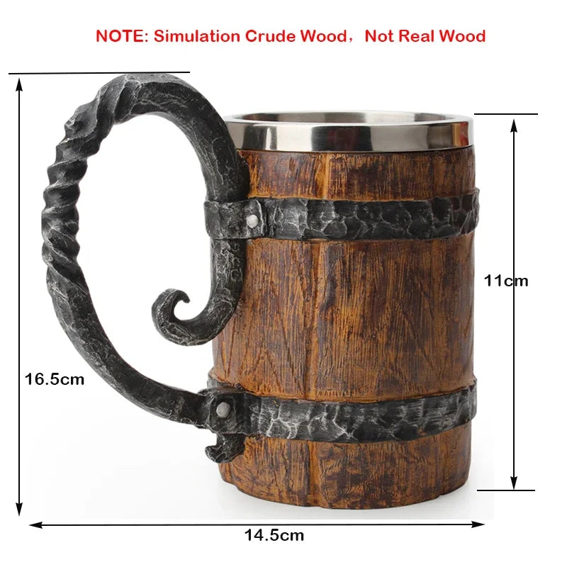 Tasse Viking en Bois Isolée - Baril Double Paroi en Métal